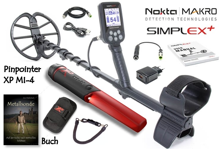 Nokta/Makro Simplex+ Ausrüstungspaket IV (Metalldetektor & Pinpointer XP MI-4 & Schatzsucherhandbuch)