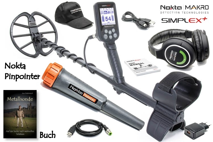 Nokta/Makro Simplex+ Funkkopfhörer Ausrüstungspaket IV (Metalldetektor mit Funkkopfhörer & Nokta Pinpointer & Schatzsucherhandbuch)