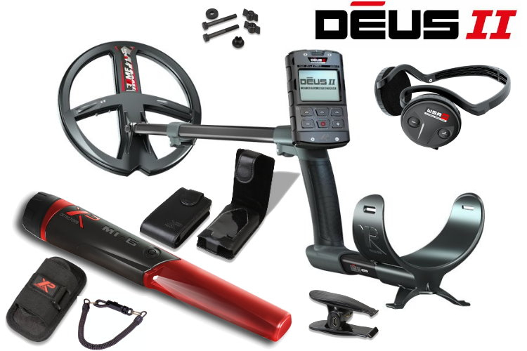 Preview: Metalldetektor XP DEUS II 22.5cm Spule mit Funkkopfhörer WSA SL & MI-6 Pinpointer