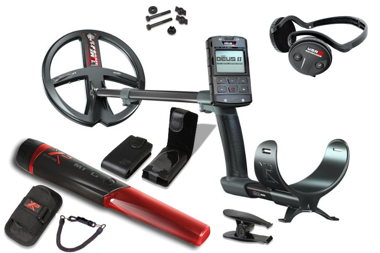 Metalldetektor XP DEUS II 22.5cm Spule mit Funkkopfhörer WSA2 & MI-6 Pinpointer