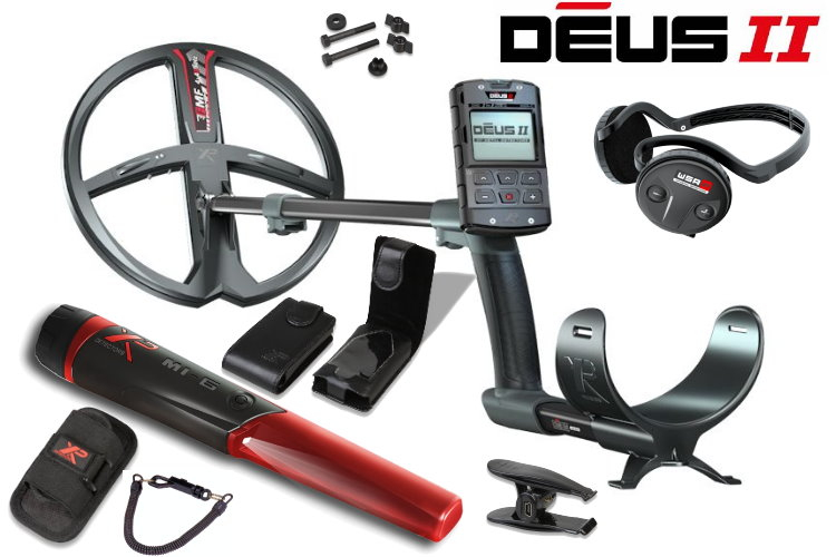 Preview: Metalldetektor XP DEUS II 28cm Spule mit Funkkopfhörer WSA ST & MI-6 Pinpointer