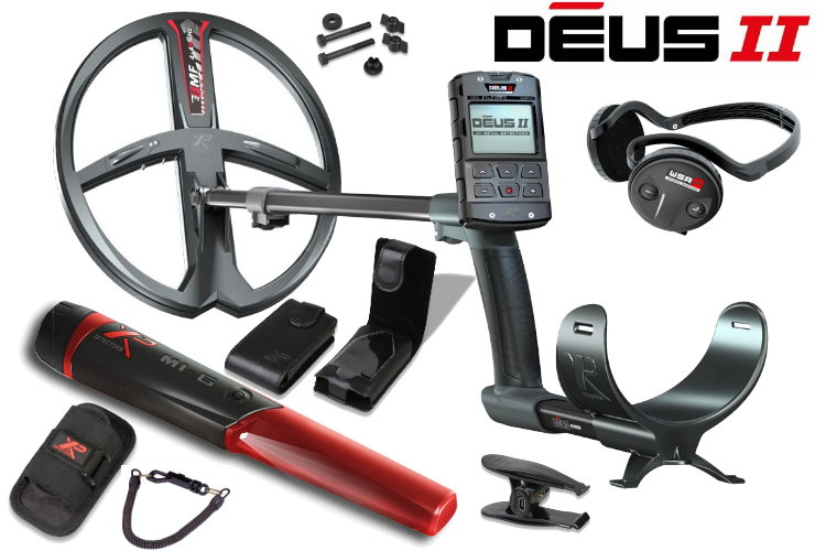 Preview: Metalldetektor XP DEUS II 34cm Spule mit Funkkopfhörer WSA ST & MI-6 Pinpointer