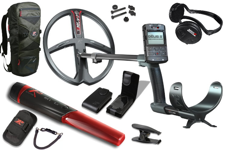 Metalldetektor XP DEUS II 34cm Spule mit Funkkopfhörer WSA2 & MI-6 Pinpointer