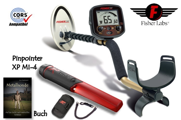 Metalldetektor Fisher F19 mit Goldsuchspule & Pinpointer MI-4 & Schatzsucherhandbuch