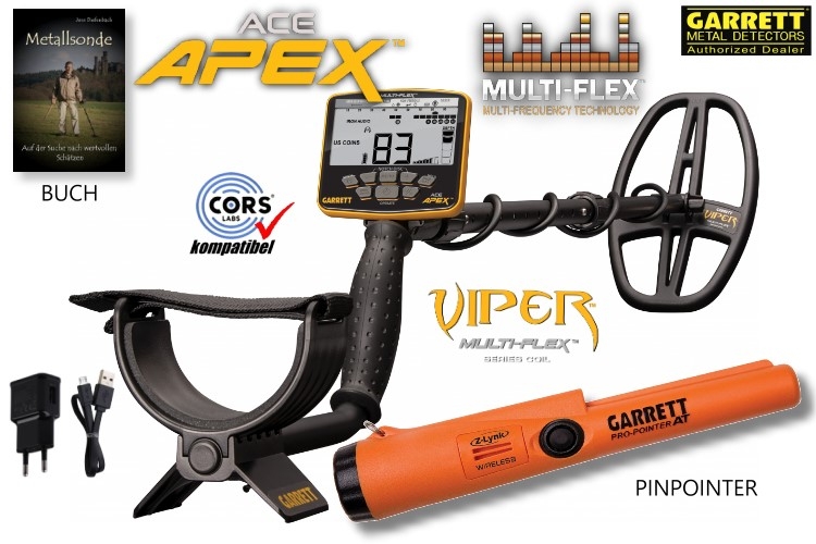 Garrett ACE APEX Metalldetektor & Pinpointer PRO-Pointer AT Z-Lynk & Schatzsucherhandbuch