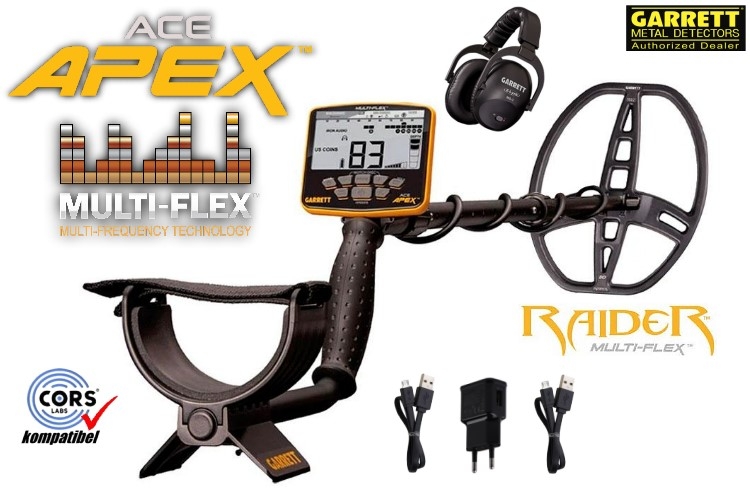 Garrett ACE APEX Metalldetektor mit Raider Spule & Funkkopfhörer (Wireless)