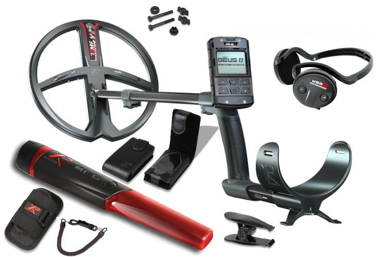 Metalldetektor XP DEUS II 28cm Spule mit Funkkopfhörer WSA ST & MI-6 Pinpointer